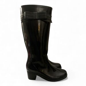 Kate Spade Glossy Black Rain Boots with Bow Accent